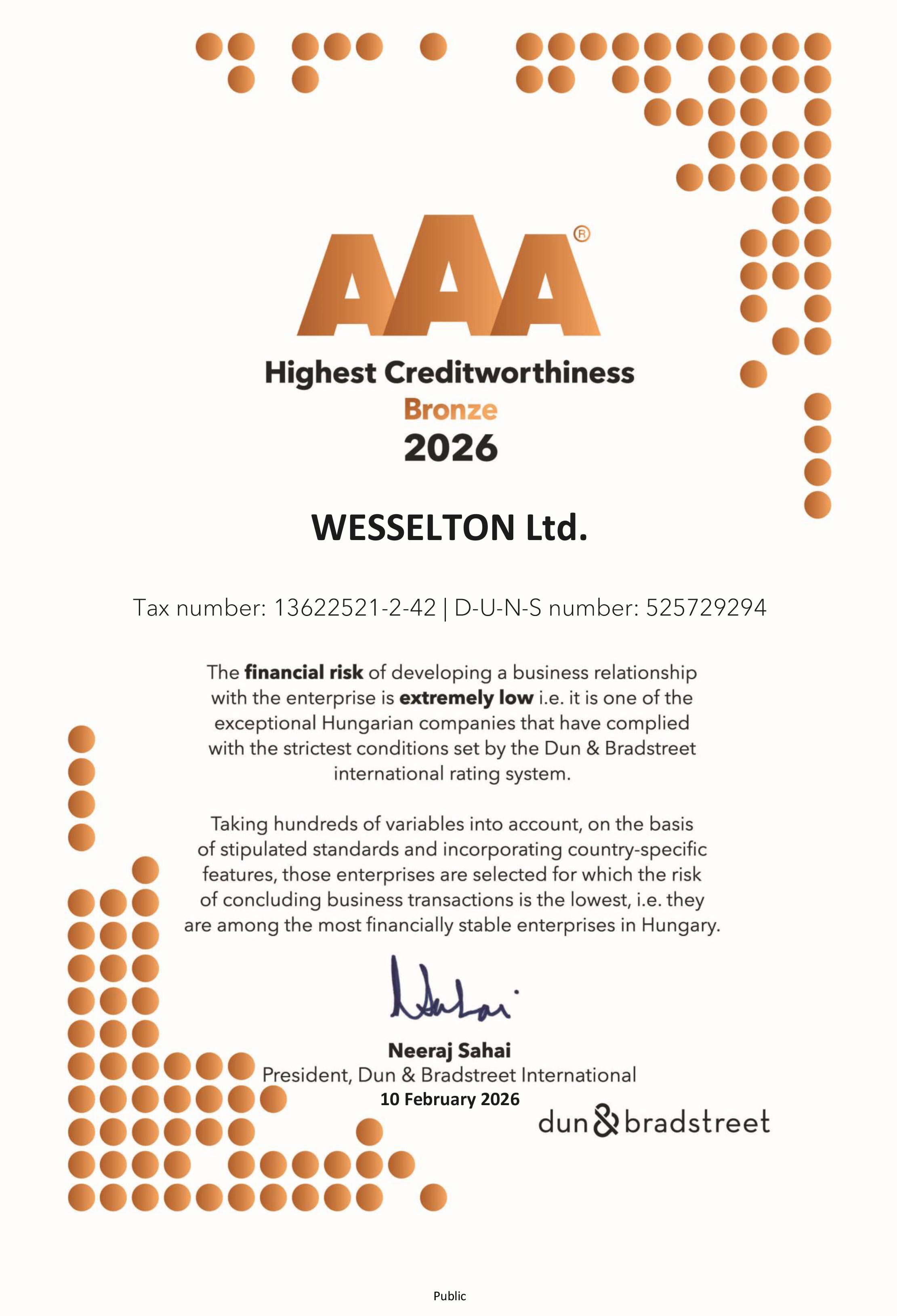 Dun & Bradstreet Certificate