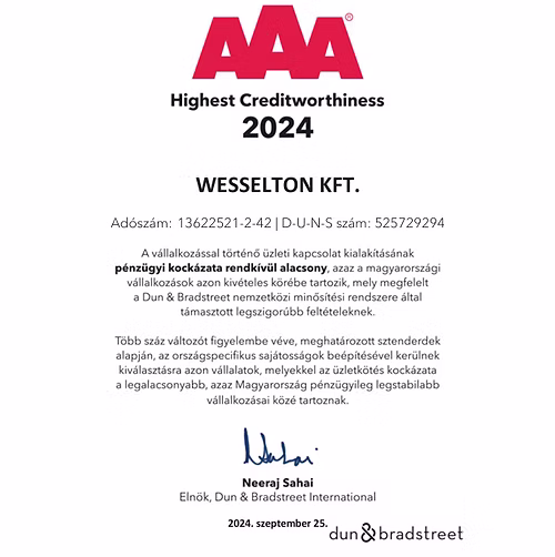 Dun & Bradstreet Tanúsítvány